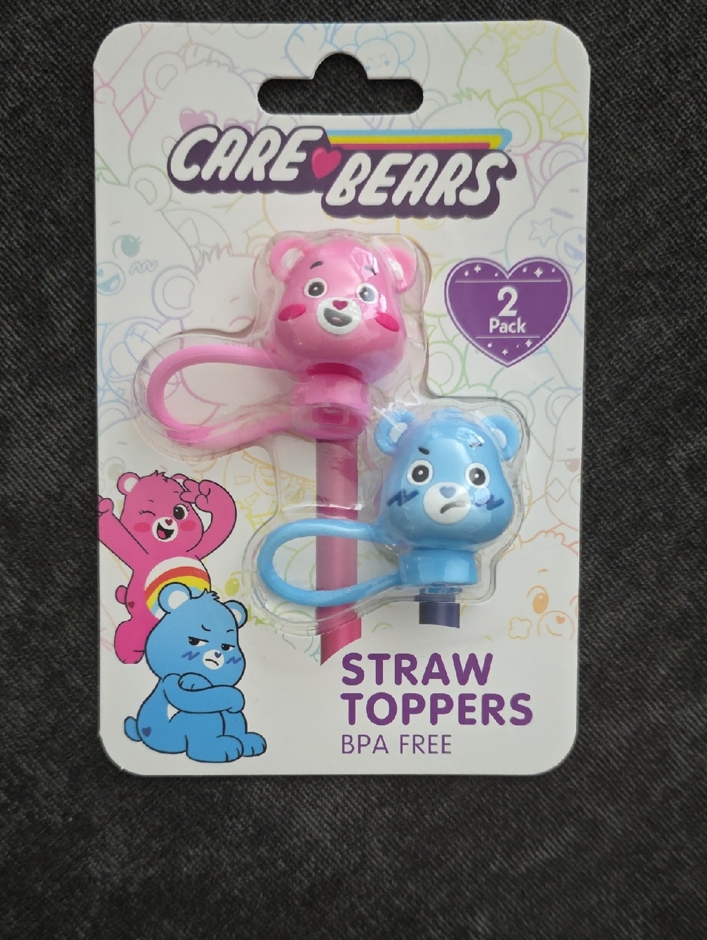2 Piece Care Bears Straw Toppers